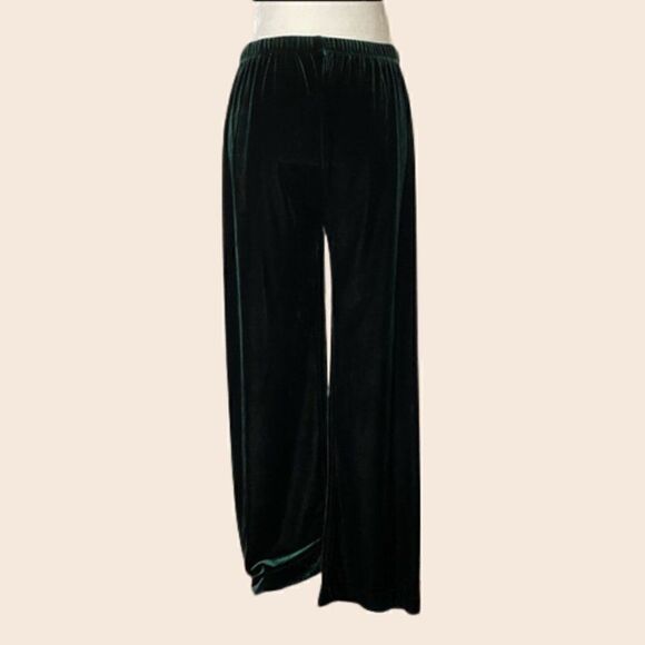 Vintage Pants - Vintage Forest Green Velvet Wide Leg Pants Size Medium